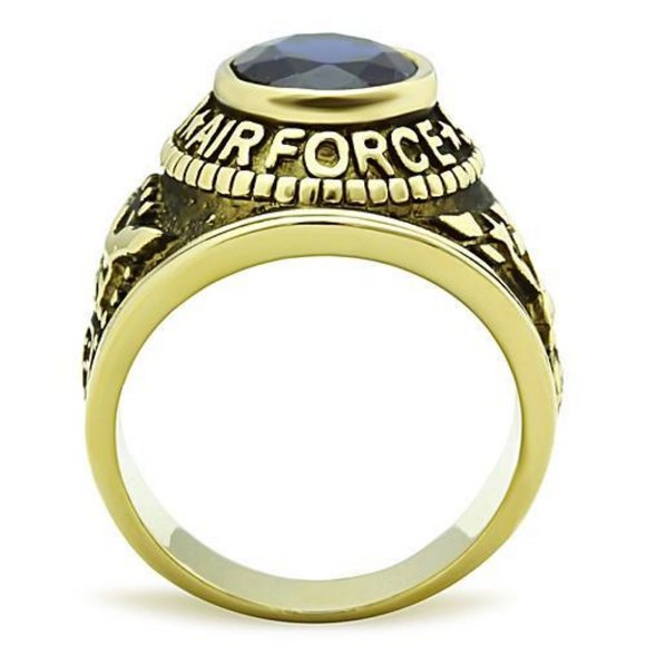 United States U.S. Air Force Ring - USAF Military Rings Gold Blue Stone - Picture 6 of 8